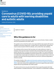 Coronavirus (COVID-19): providing unpaid care to adults with learning disabilities and autistic adults [Updated 28th September 2020]